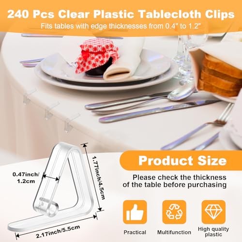 240 Pcs Clear Plastic Tablecloth Clips, Windproof Table Cover Clips Table