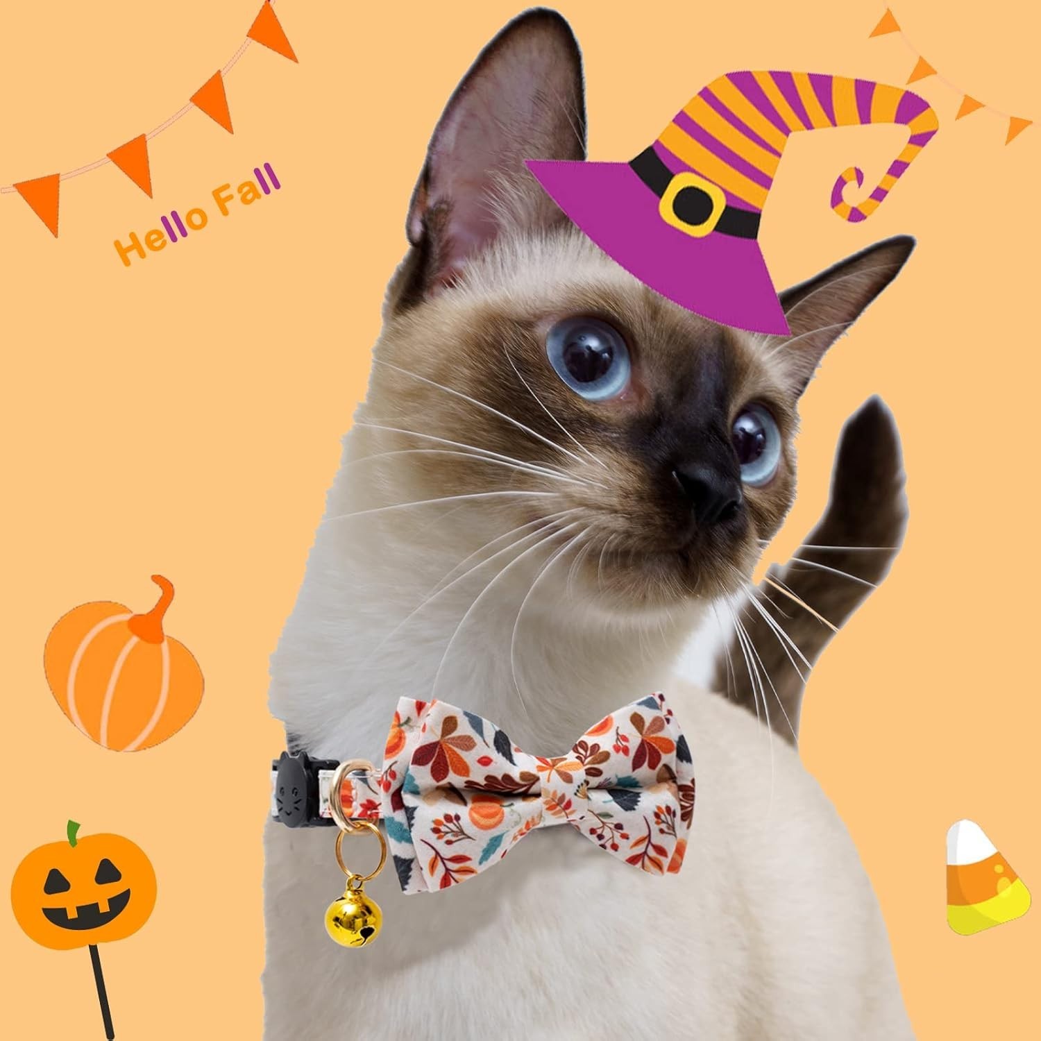 2 Pack Cotton Fall Cat Collar with Bell and Bow Tie (Orange and Blue)