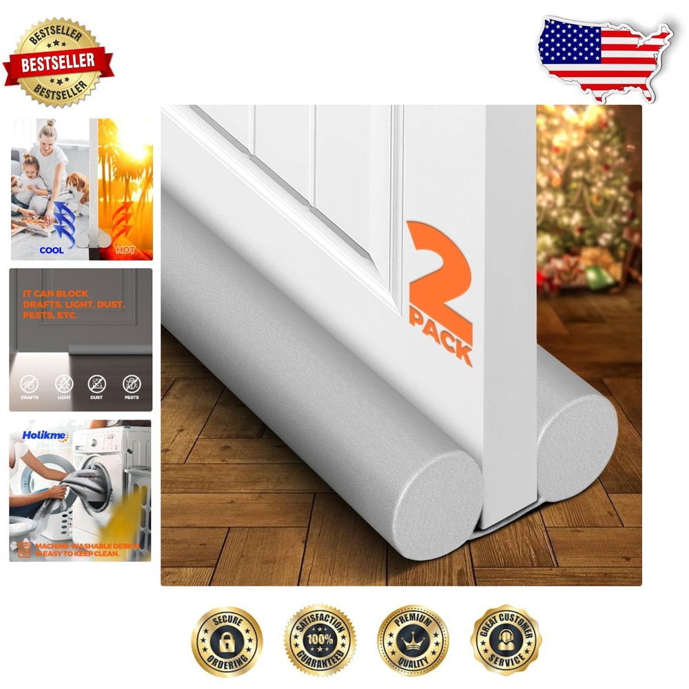 Heavy Duty Polyester Door Draft Stopper 2x36" Grey, Blocks Wind