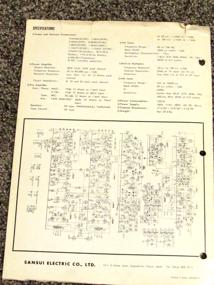 Sansui SAX-200 AM FM Multiplex Original Operating Instruction Schematic Manual