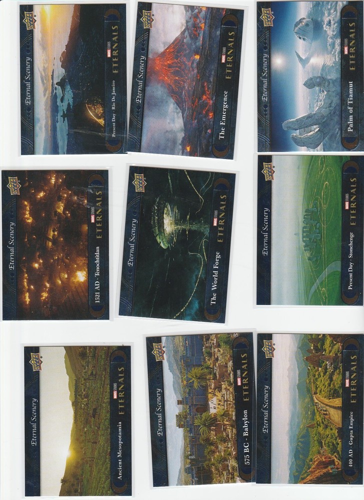 ETERNALS 2023 UPPER DECK MARVEL STUDIOS ETERNAL SCENERY INSERT LOT (9) DIFFERENT