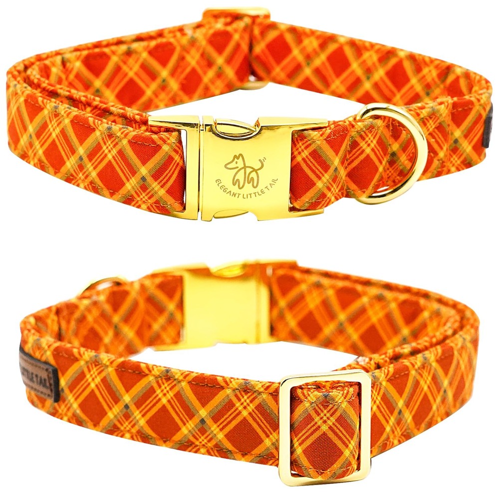 Dog Collar - Fall Plaid Holiday Pet Collar with Adjustable Bow for Medium Dogs