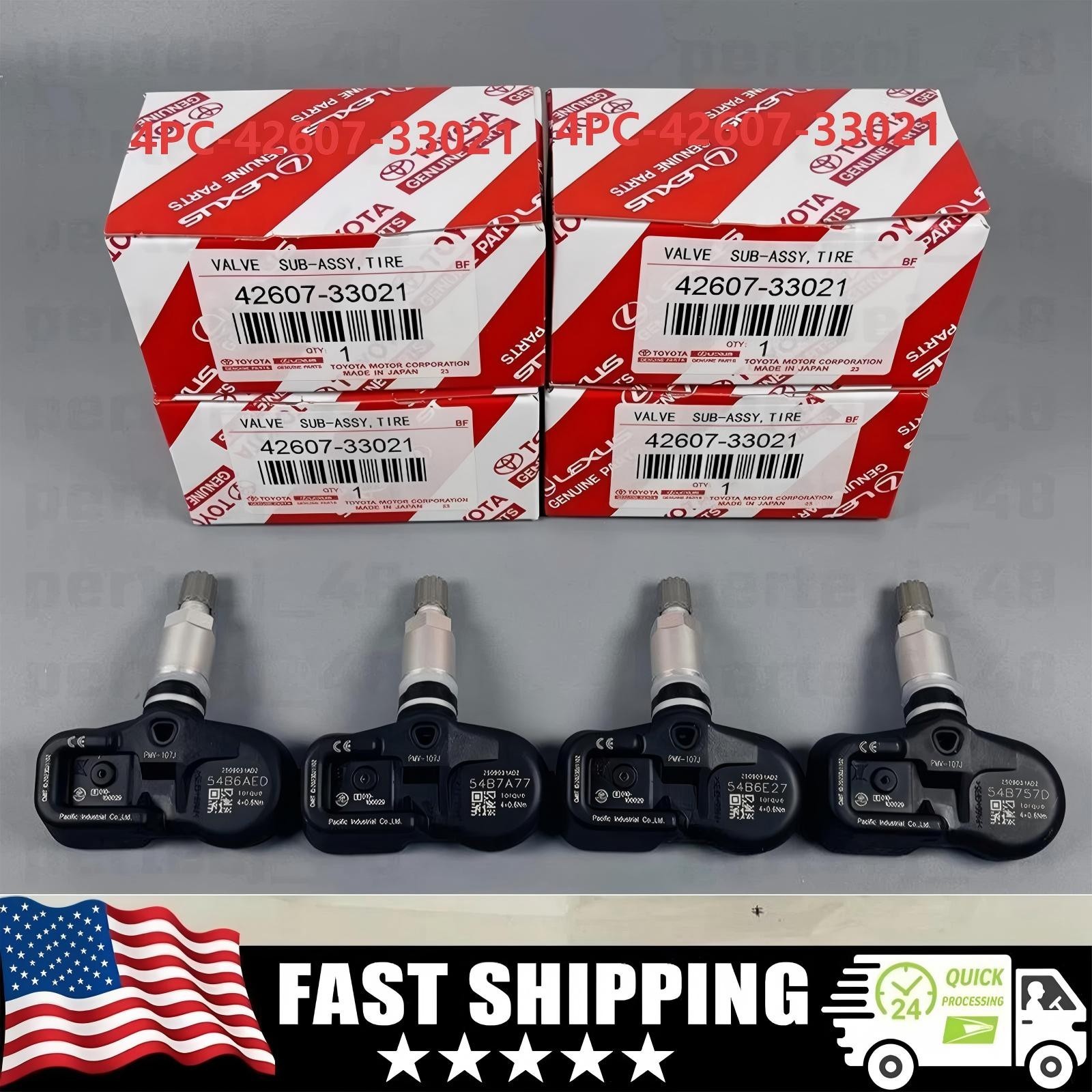 4PCS Genuine Tire Pressure Sensor TPMS 42607-33021 PMV-107J For Toyota Lexus