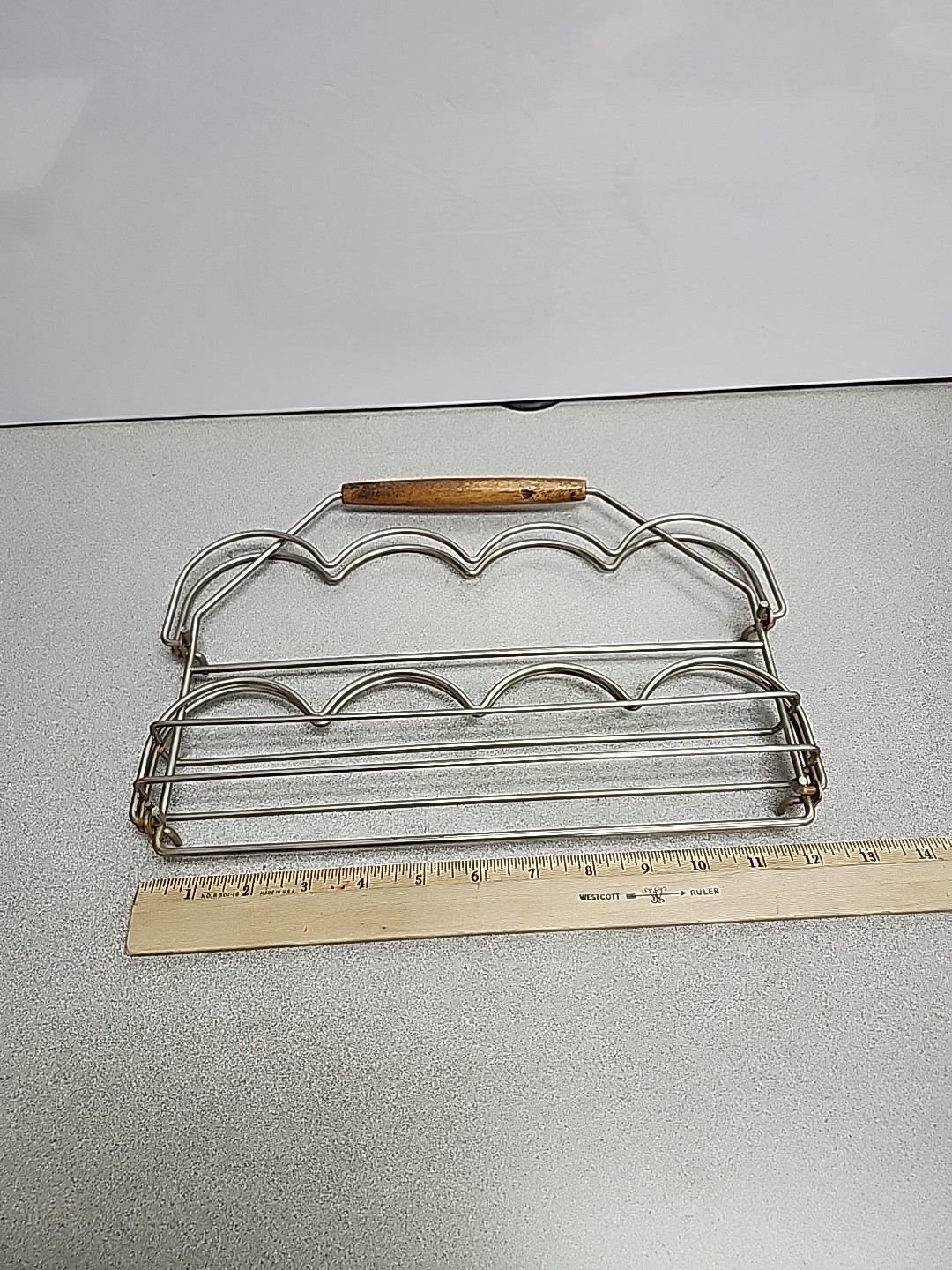 Vtg Collapsible Drinking 8 Glass Holder Caddy Carrier MCM Barware Silver