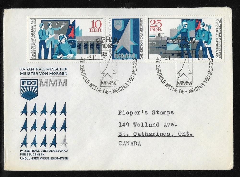 GERMANY DDR 1972 FIRST DAY COVER YOUNG WORKERS RECIEVING TECHNICAL EDUCATION