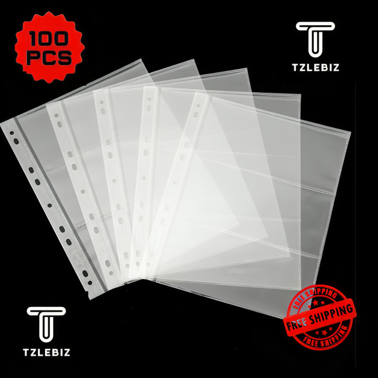 100 Sheets Currency Pages 3‑Pocket Sleeves – Archival Quality for Paper Money