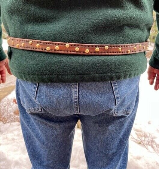 Latigo Mountain Man Rendezvous Belt, Solid Brass Buckle w Brass Plated Tacking