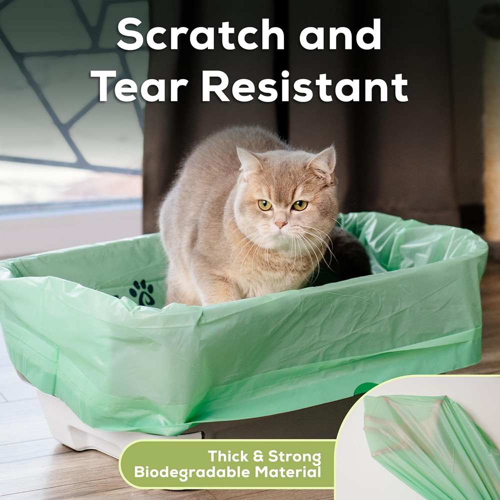 Cat Litter Box Liners 100% Compostable - Drawstring Close - 6 Count - Jumbo Size