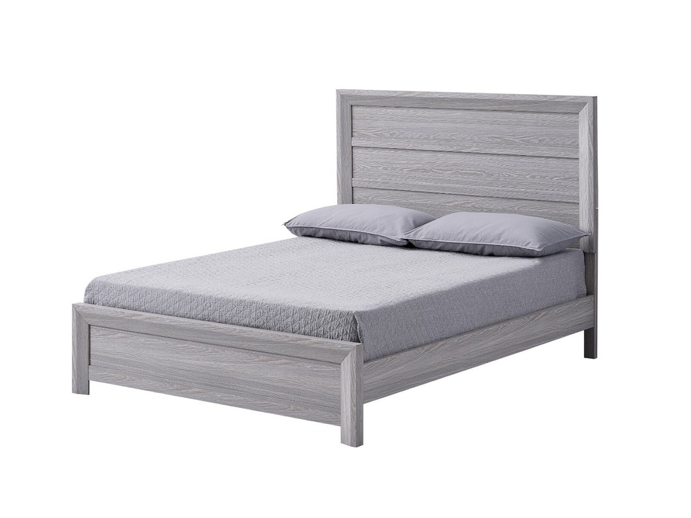 Contemporary Rustic 3Pc Queen Size Panel Bed Chest Nightstand Gray Finish Set