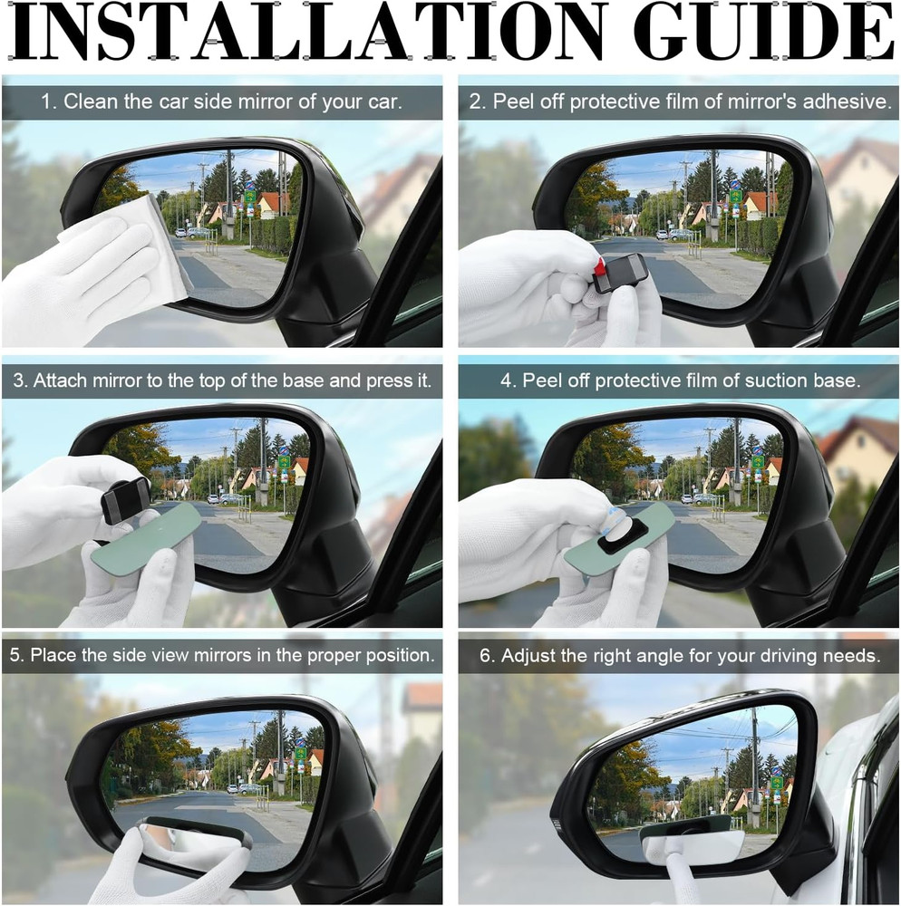 Blind Spot Mirror, Rectangular Shaped HD Glass Frameless Convex Rear View Mirror