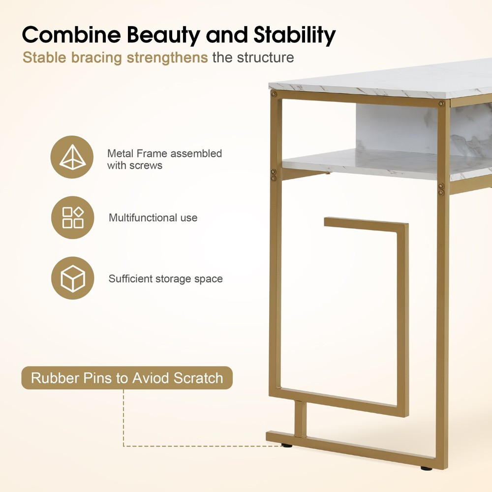 Multi-purpose Marbling Panels Rack Manicure Table with Storage Drawer Nail Desk