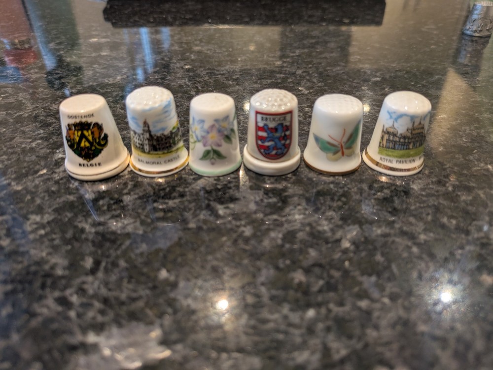 48 Decorative Thimbles in Display Case