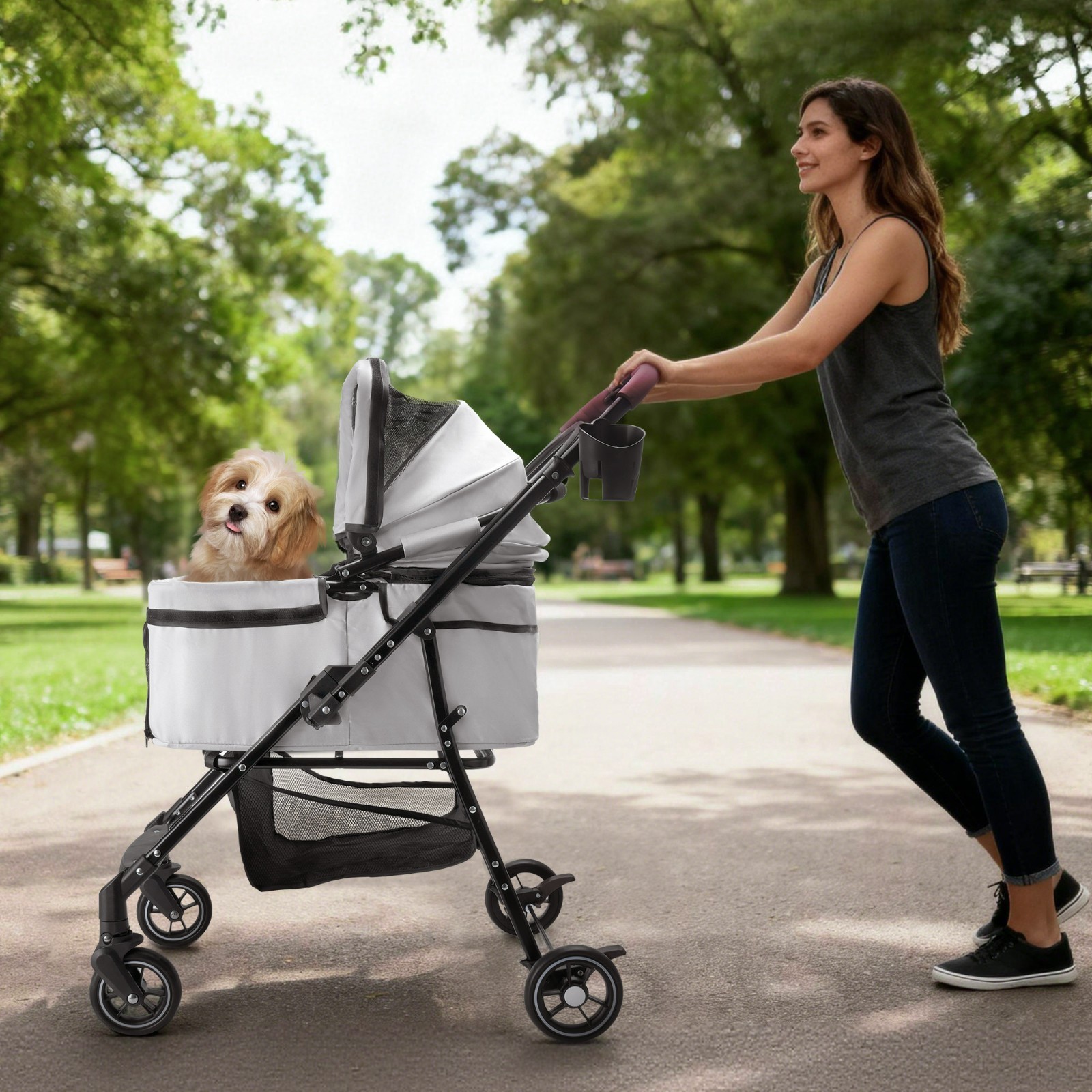 Foldable Pet Stroller 360° Rotating Wheels for Small Animals