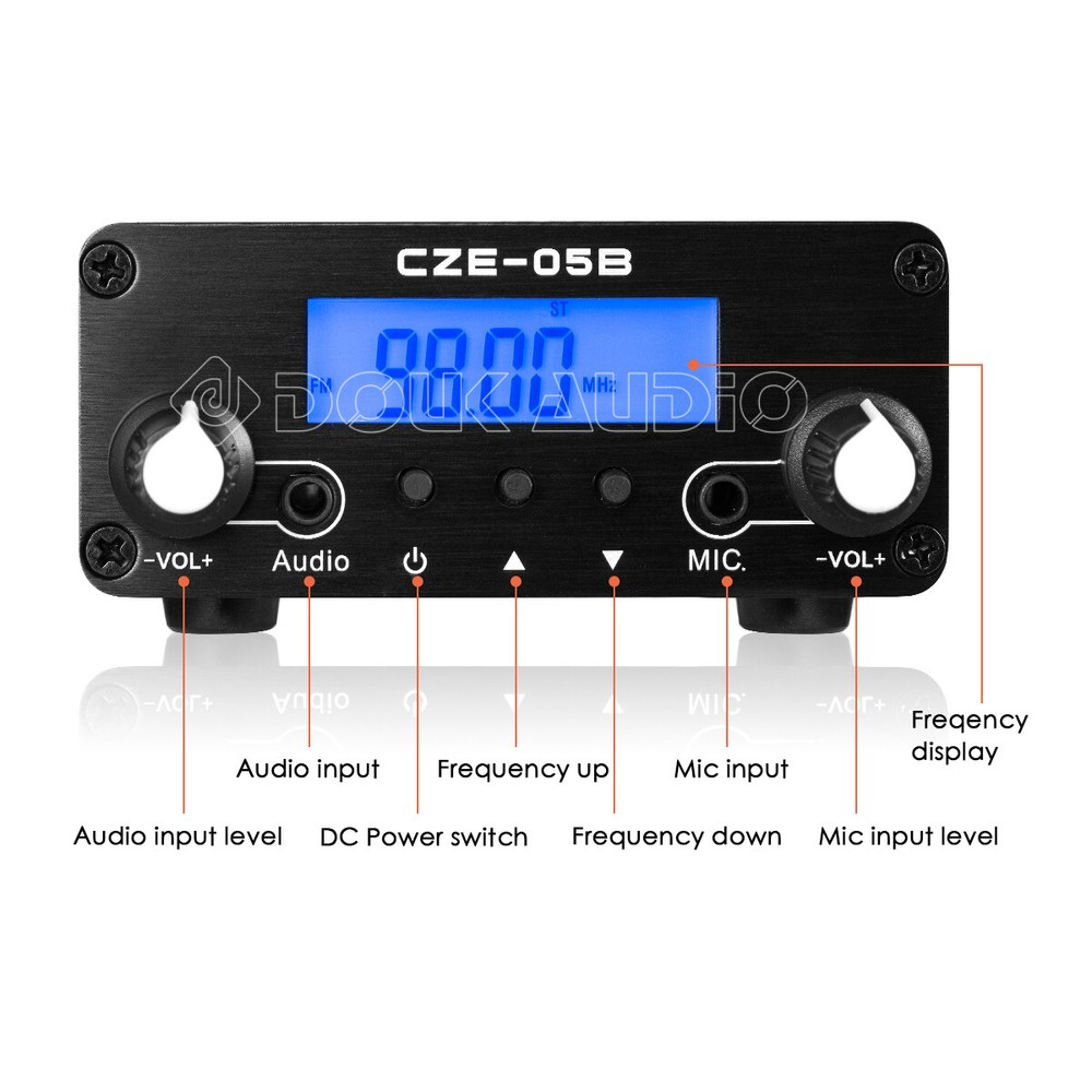 FM Transmitter 0.5W 76MHz~108MHz AUX+MIC Stereo Broadcast Station w/LCD Display