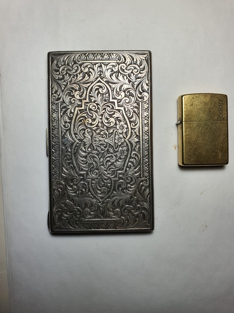 Vintage solid Silver Cigarette case. 800 Silver. Heavy, 7.4 Oz.