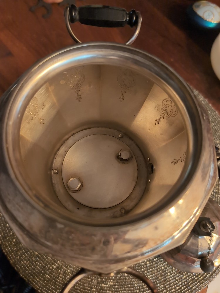 Universal Silver plated Decorated Electric Teapot W/ Strainer, Legs And Cord