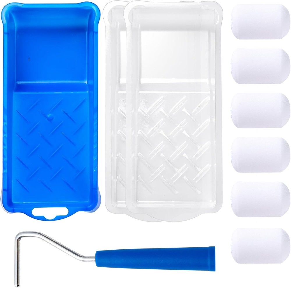 Complete 10 Pack Mini Paint Roller Kit: 2 Inch Foam Rollers with Tray and Liners
