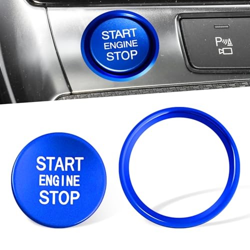 Car Push Start Button Cover, Aluminum Engine Start Stop Button Cover with Blue