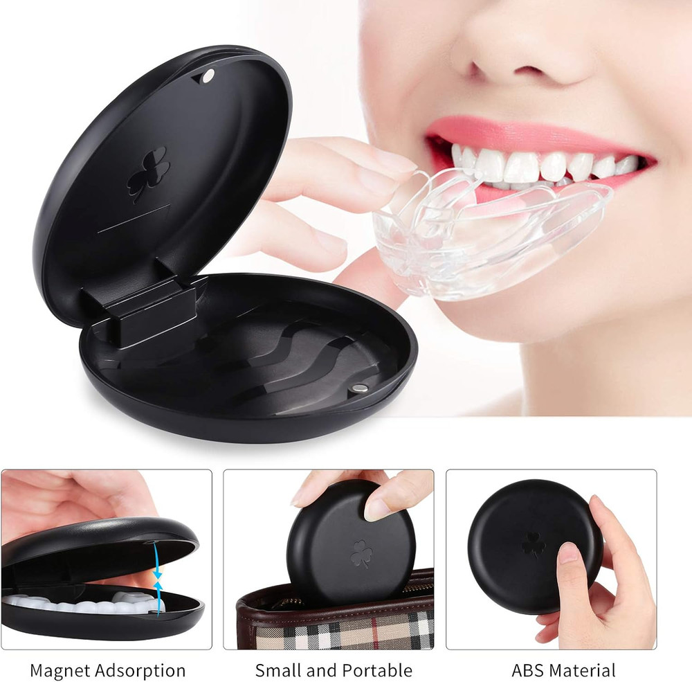 2 Pack Retainer Cases,Solid Orthodontic Retainer Case (Black)