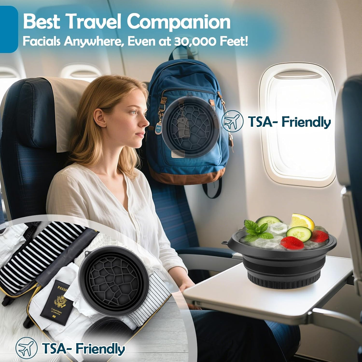 XANGNIER Face Bowl for Ice with Built-In Ice Tray – Collapsible Silicone Facial