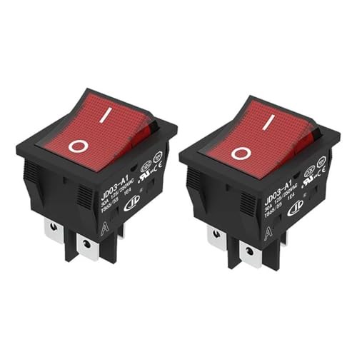 JD 2pcs 30A KCD4 Power Switch 125V/250V AC DPST Rocker Switch ON/Off Switch