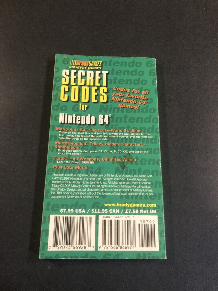 secret codes for Nintendo 64 strategy guide