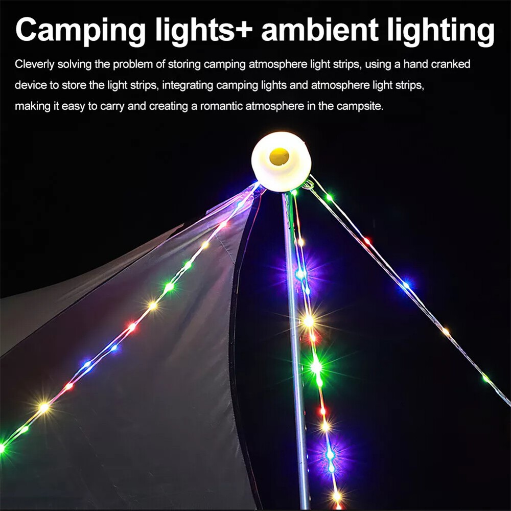 10M Portable Camping String Lights Retractable USB Rechargeable Lamps Waterproof
