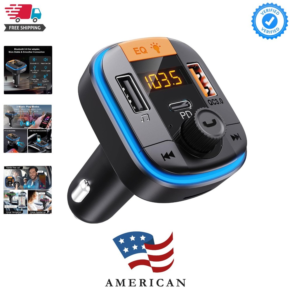 Bluetooth FM Transmitter for Car - Bluetooth 5.0 Adapter PD20W+QC3.0 Cigarett...