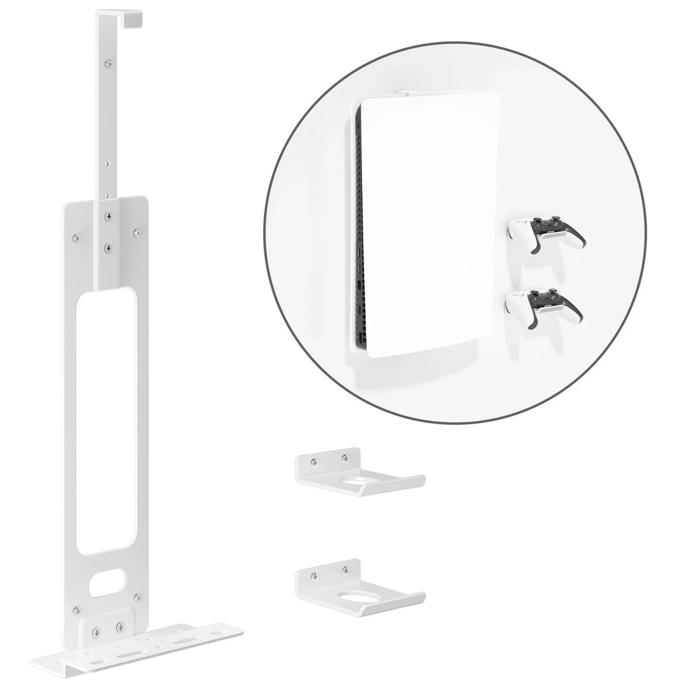 Upgraded Adjustable Console Holder Wall Mount for PS5: Black Gaming White