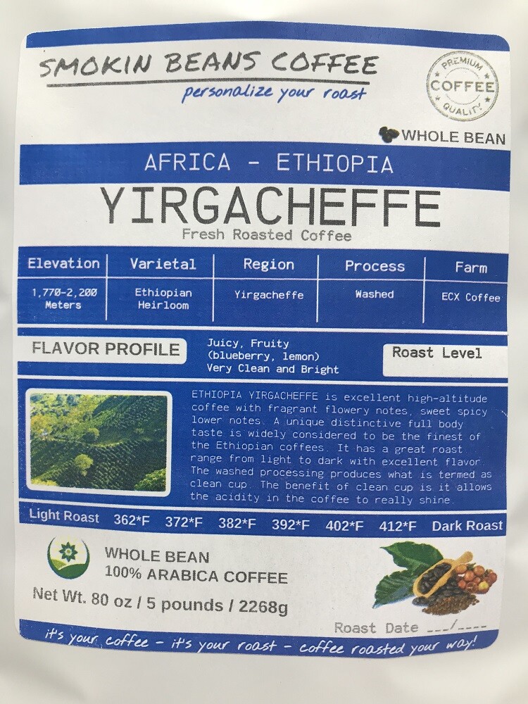 8oz/5lb - Ethiopia Yirgacheffe – African – Premium Fresh Roasted To Order Coffee