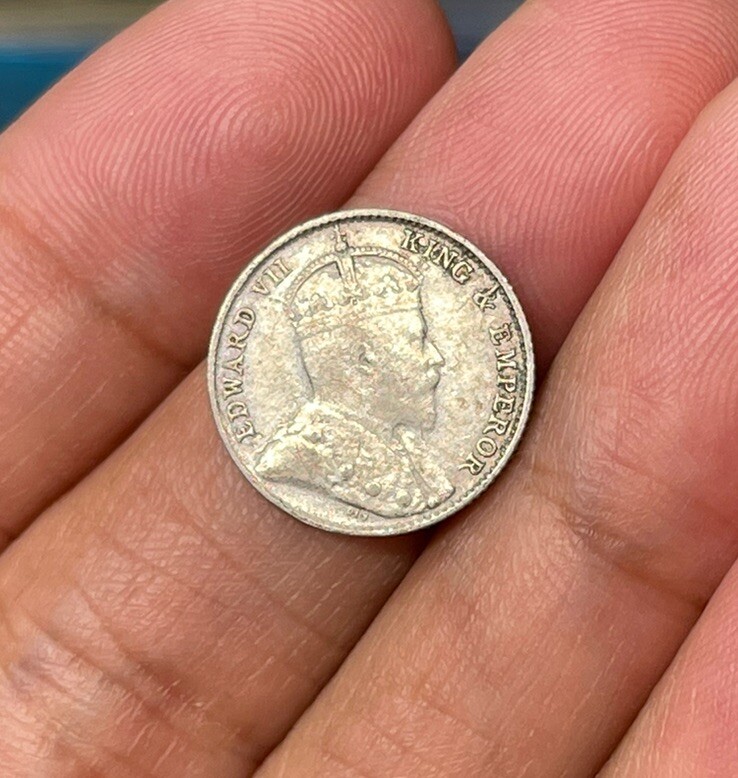 1910 Strait Settlements 5 Cents Silver Coin