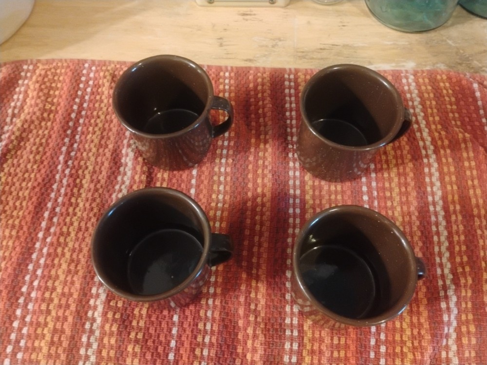 4-Vintage Brown Speckled Enamel Cups