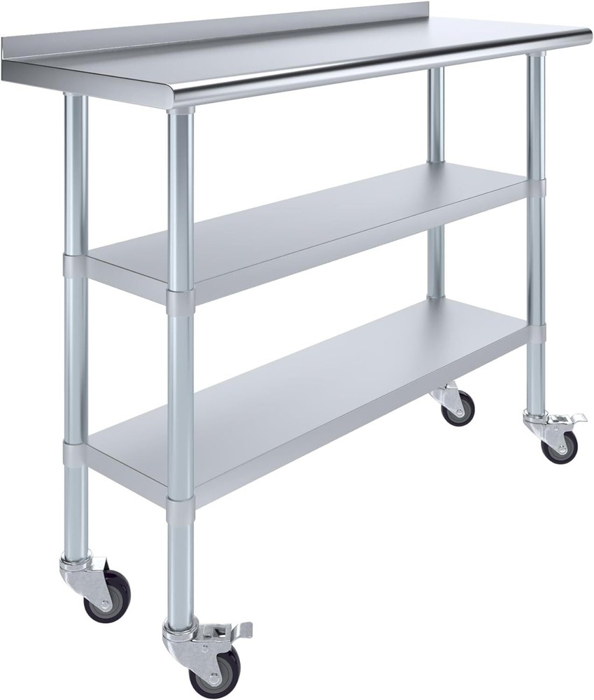 Steel NSF Commercial Kitchen Prep Work Table w/ Backsplash