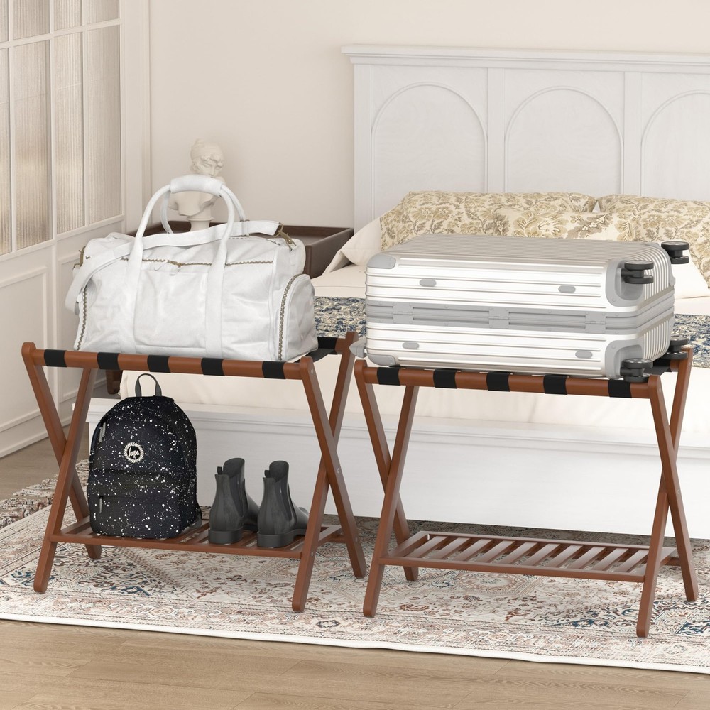 Solid Wood Luggage Rack for Home Travel - Stylish Storage Solution