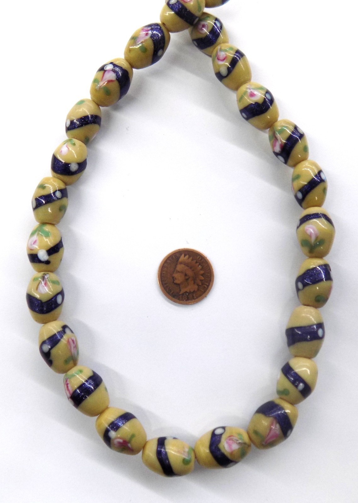 20 Vintage Fancy Beige Venetian Style Lamp Beads African Trade Beads L982 Loose