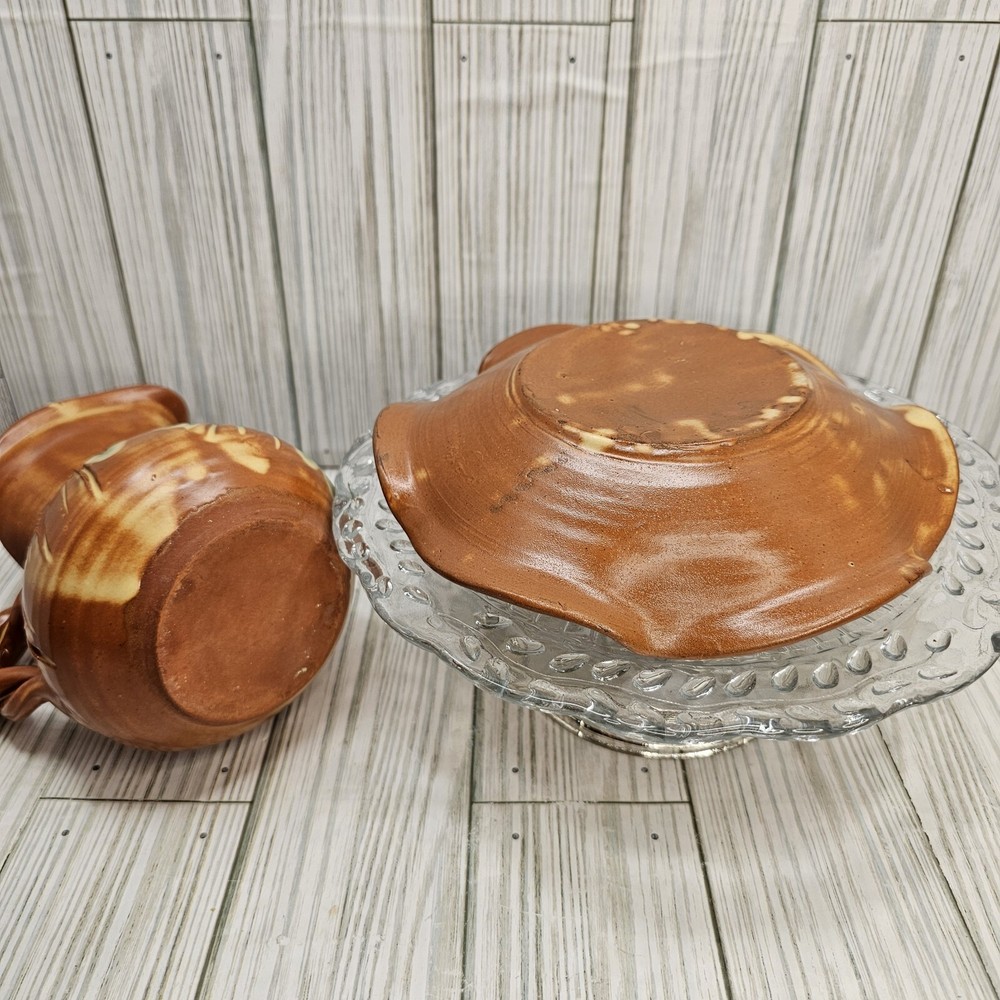 Art Studio Pottery Pitcher & Basin Twisted Handle Ruffled Basin Unique