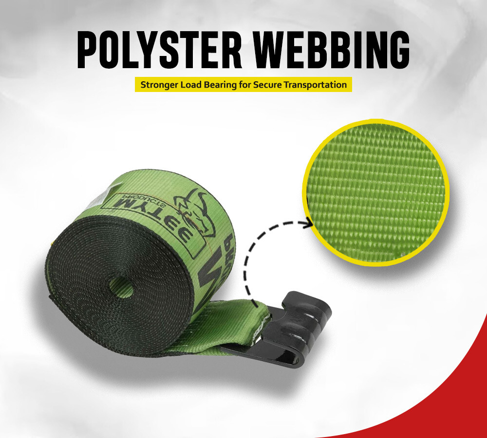 (10 Pack) 4" x 30' Winch Strap with Flat Hook - Green Flatbed Tie Down