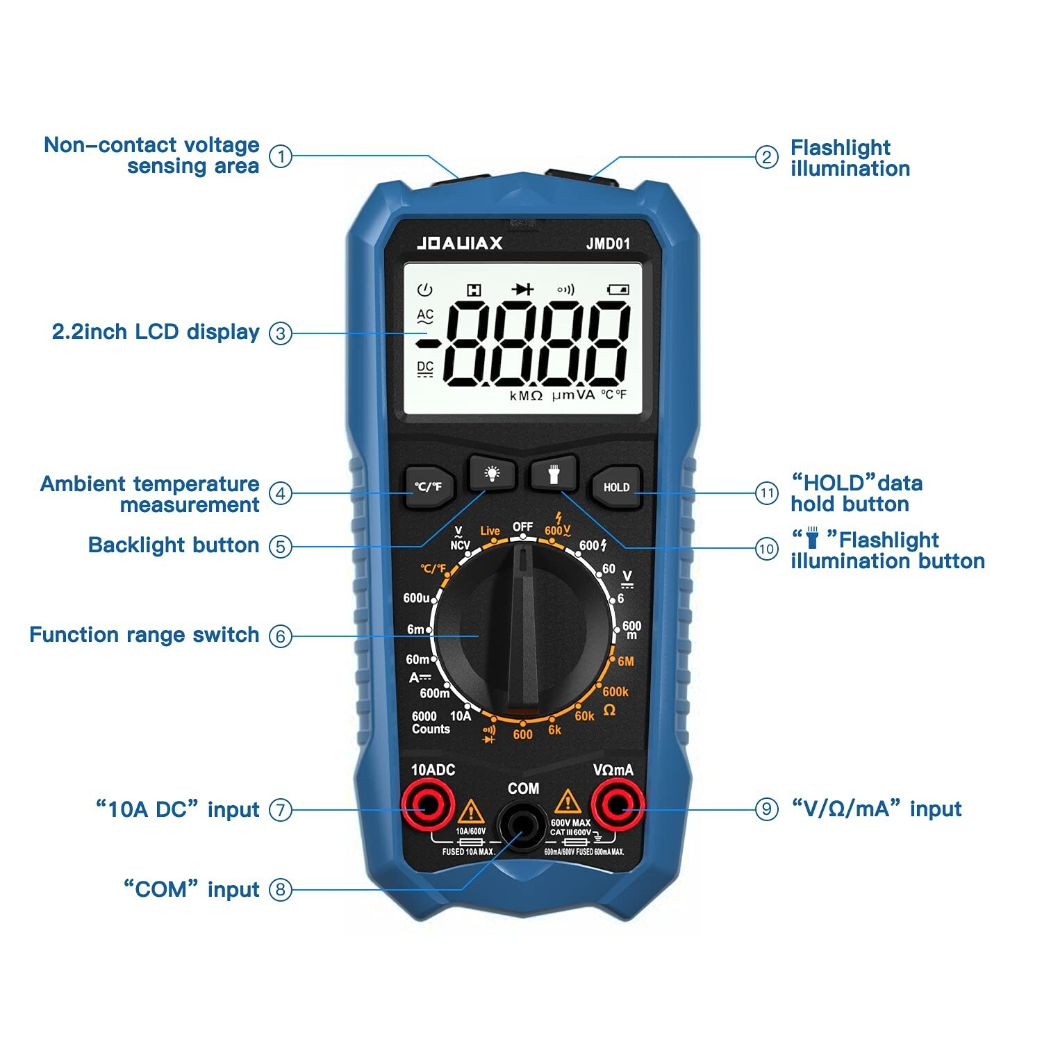 Digital Multimeter 6000 Counts Multi Tester AC DC Voltmeter NCV Ohm TRMS
