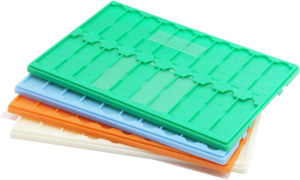 Plastic Microscope Slide Tray; 20 Capacity, Pack Green, Orange, Blue, White