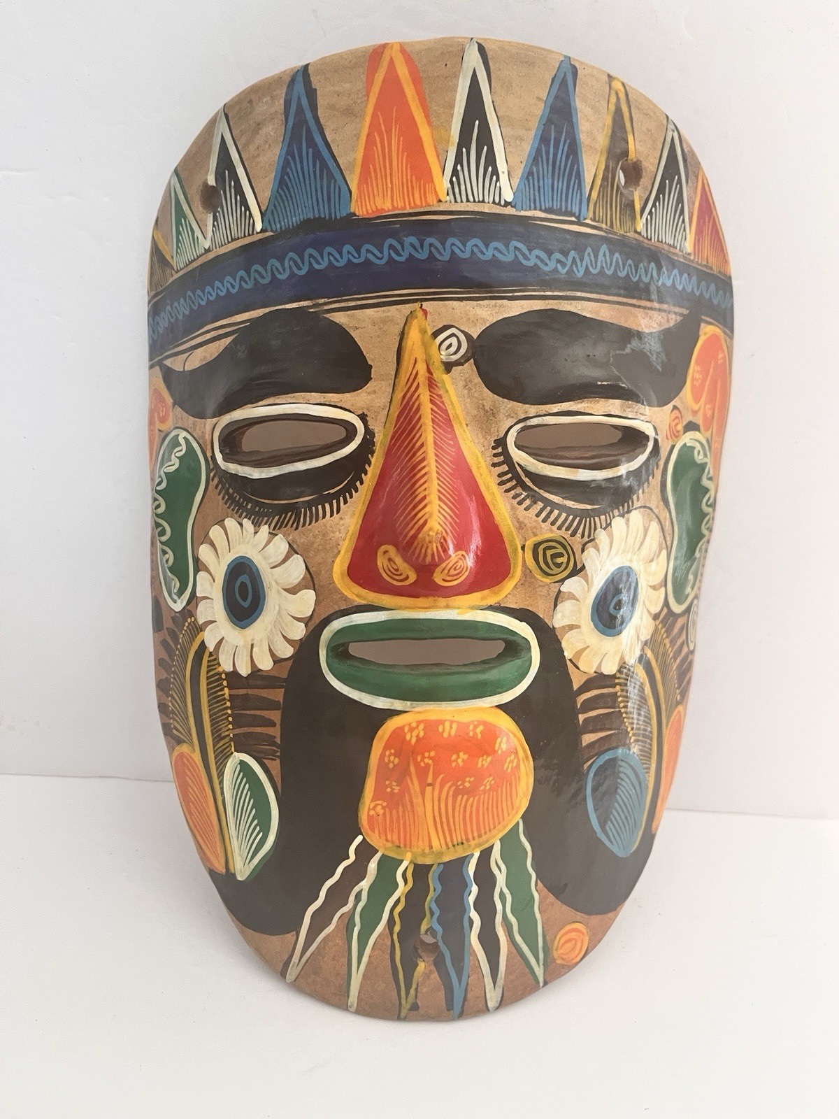Talavera Mask Mexico Terracotta Pottery Hand Painted 6.5" x 9"