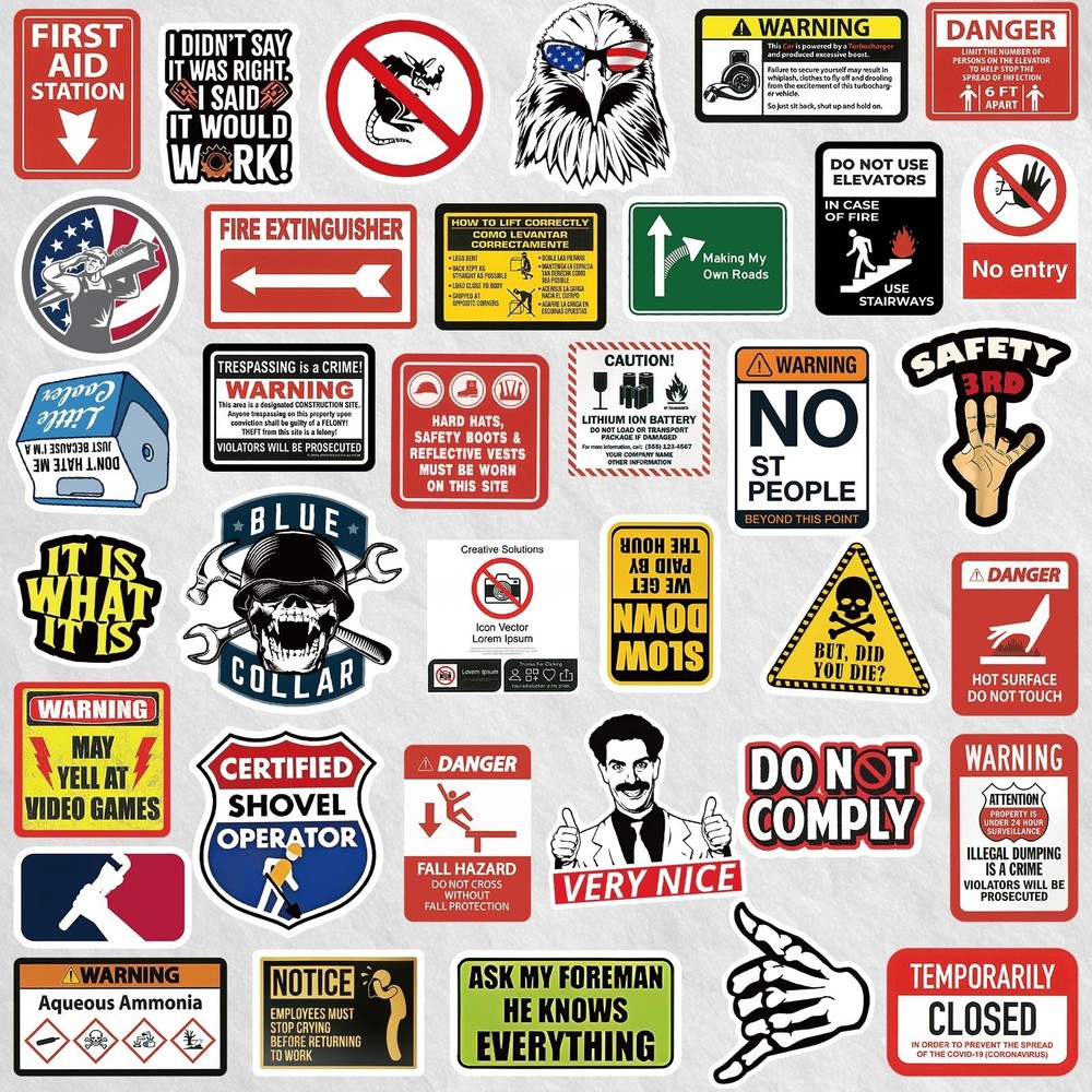 Blue Collar Hard Hat Stickers 160 Pcs Funny Stickers for Mechanics Construction