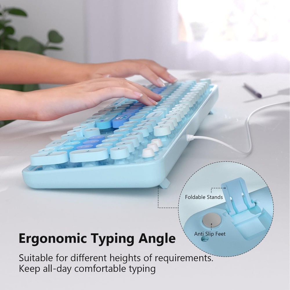 MOFII Wired Keyboard for Windows Full-Size Typewriter-Style Cute Retro Computer