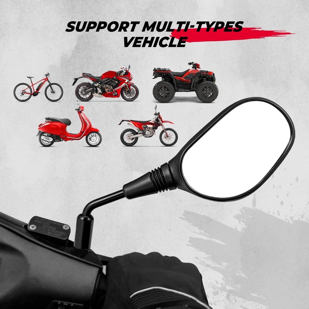 ATV & Motorcycle Mirrors - 360° Adjustable, Scratch Resistant, Black