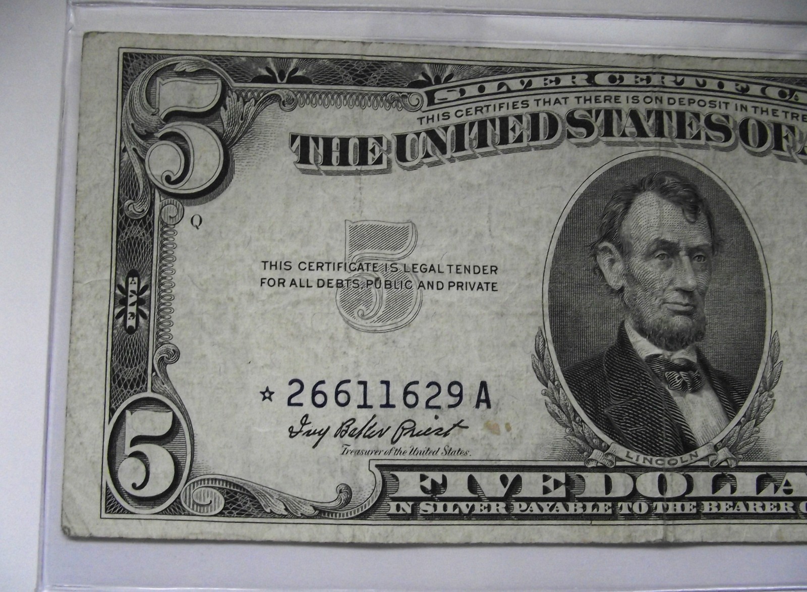 1953-A $5 Silver Certificate Star Note Blue Seal