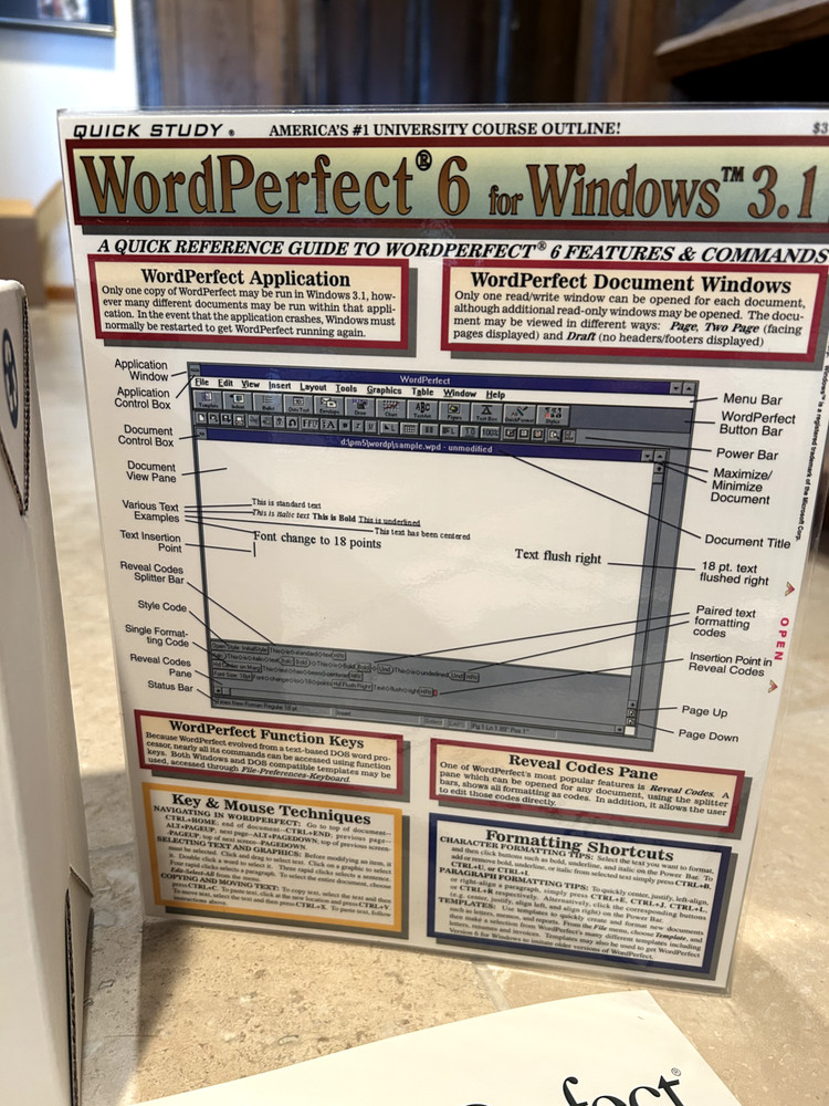 Windows WordPerfect Version 6.0 Word Processor Software, Draw 2.1, & ref chart