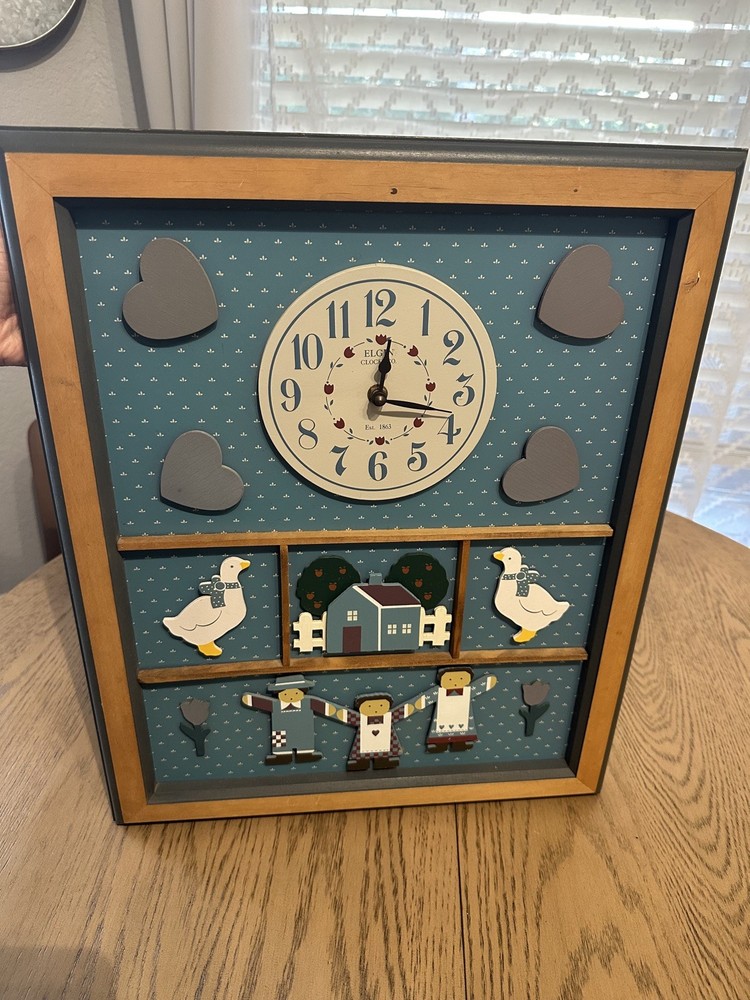 Vintage Elgin Co. Clock- Large: 20”x17” - Blue