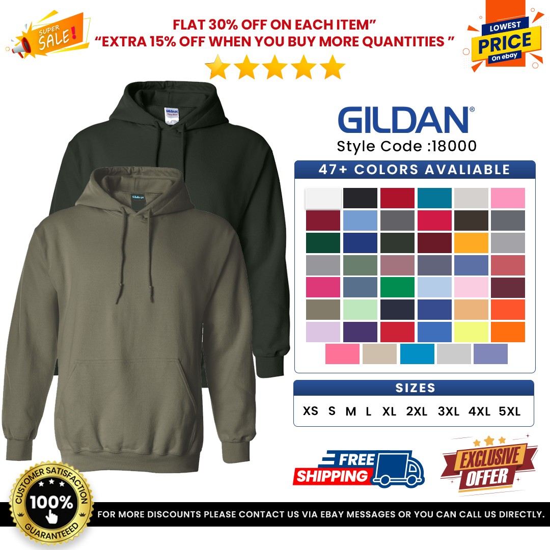 Gildan G185 Mens Long Sleeve Heavy Blend Pouch Pocket Pullover Hooded Sweatshirt