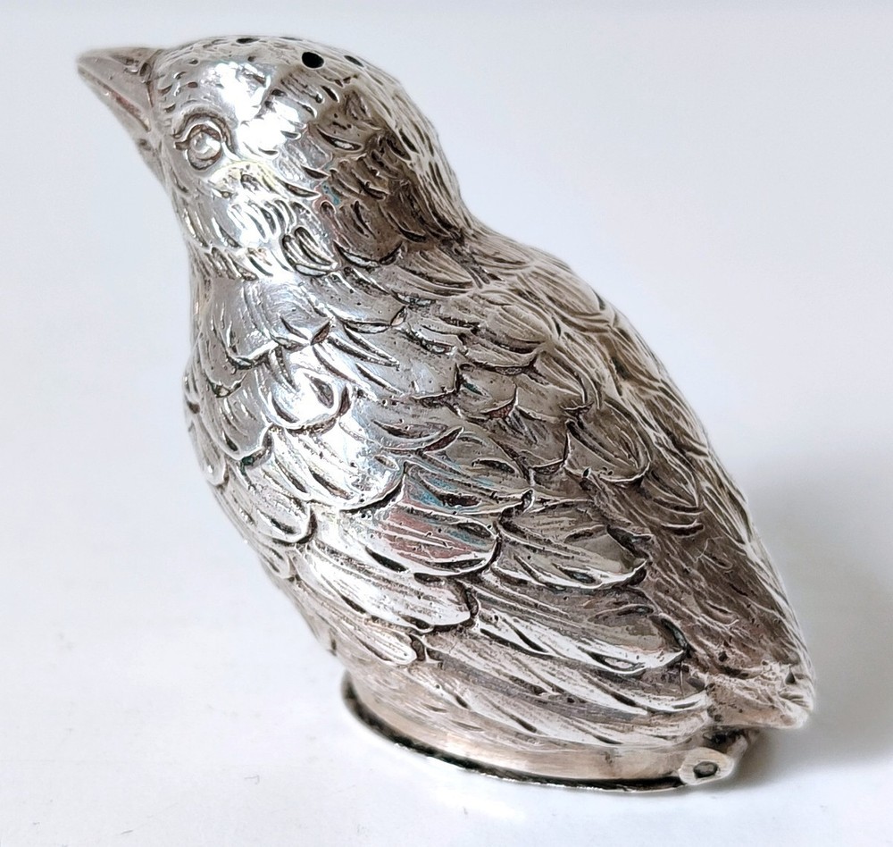 Vintage Solid 800 Silver Bird Shaped Salt Pepper Shaker Pepperette Germany c1940