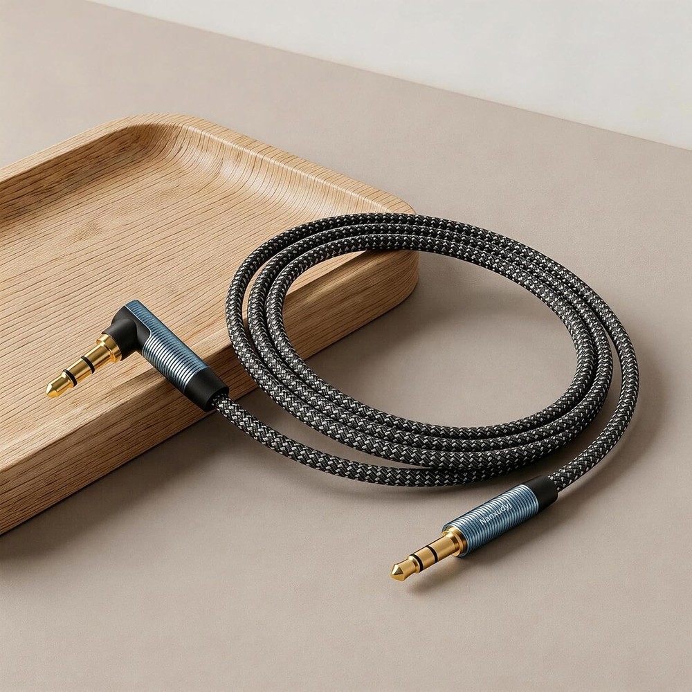 Durable 10ft 3.5mm Stereo Audio Cable - Tangle-Free Right Angle Connector