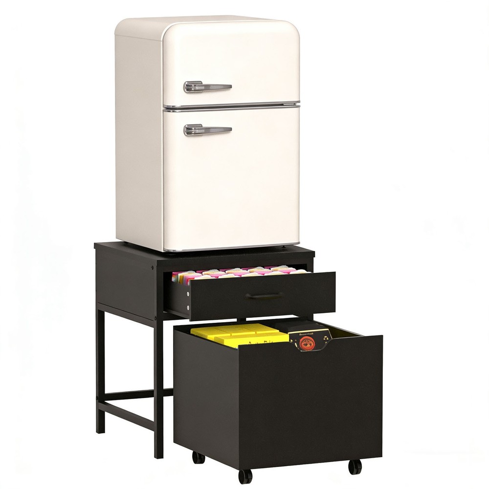 Mini Fridge Stand with Movable Storage Drawer Mobile Mini Refrigerator Stand